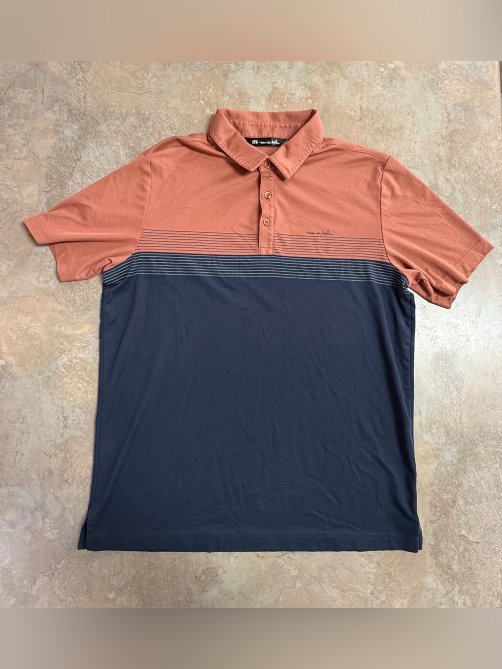 Travis Mathew Shirt Mens L Pink Blue Polo Golfer Cotton Polyester Preppy